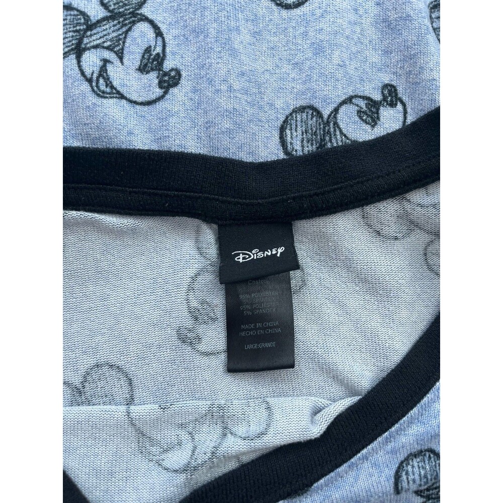 Disney Women's Mickey Mouse Graphic Pajama Set Gray/Black Trim Large Long Sleeve - Picture 3 of 8
